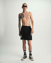Black Old English RTA Swim Trunks - Styled Look On Model | RTA