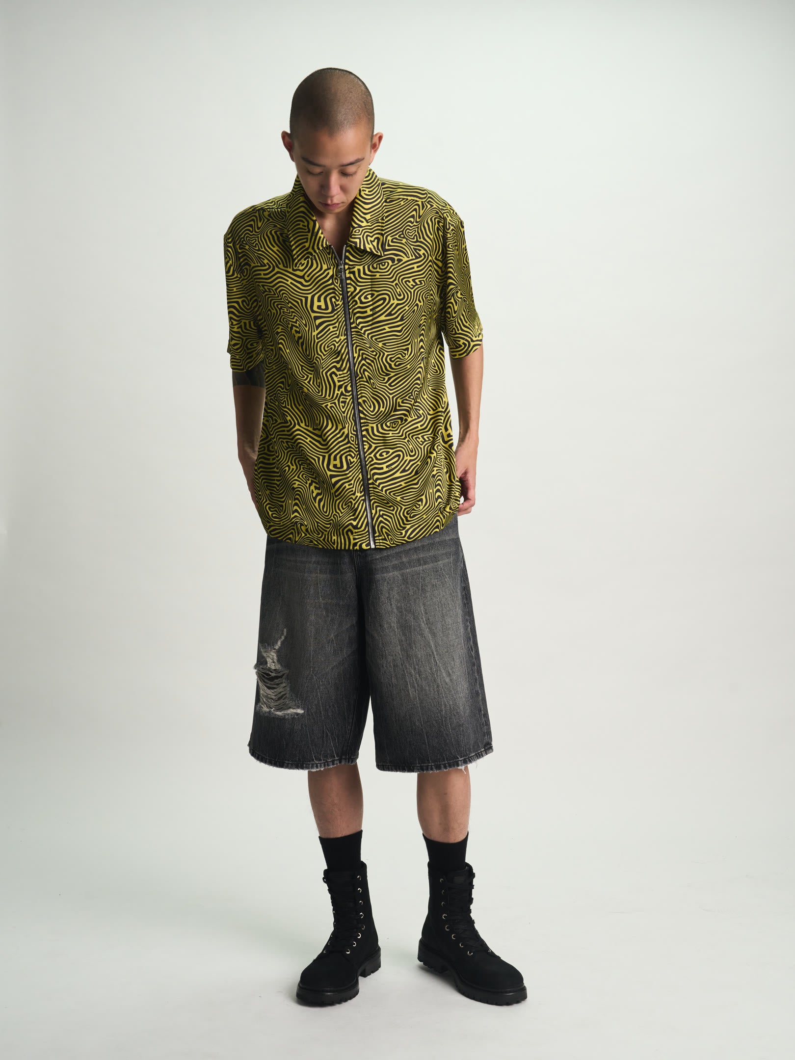 Men's Black Topography Zip Up Shirt | RTA