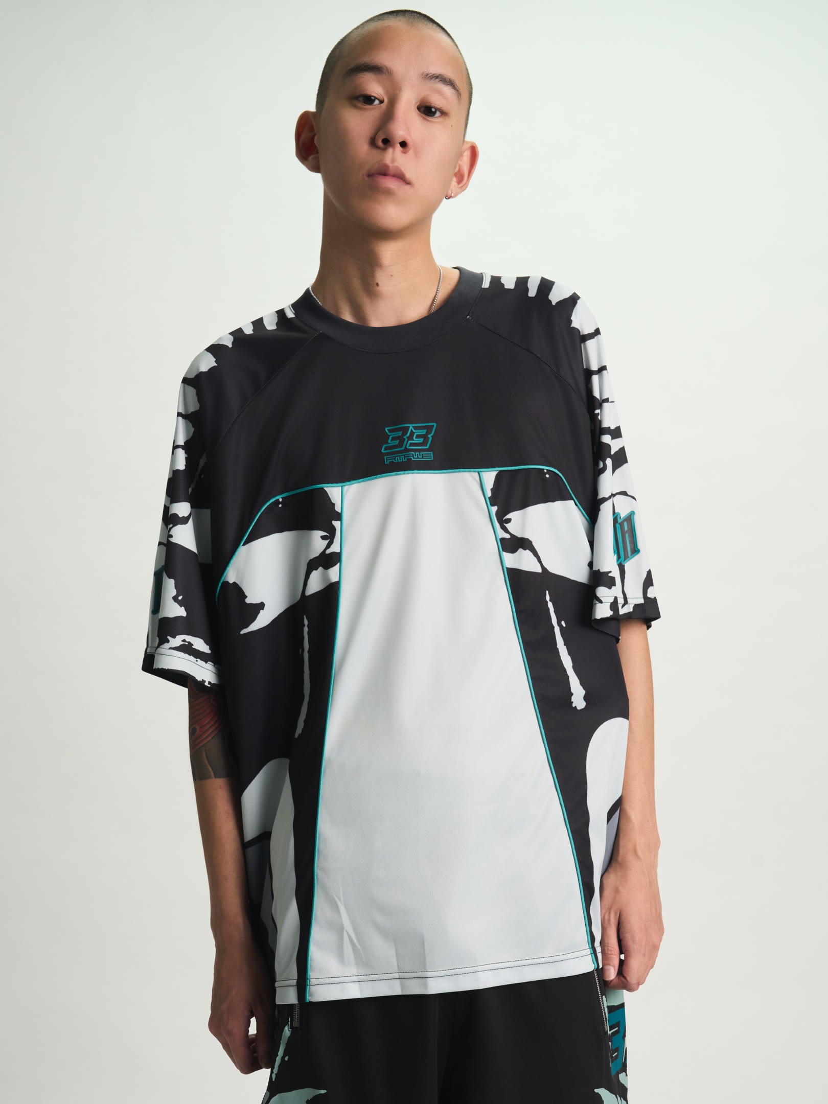 SOREN BIKE SHIRT | BLACK LIGHT TEAL RACING