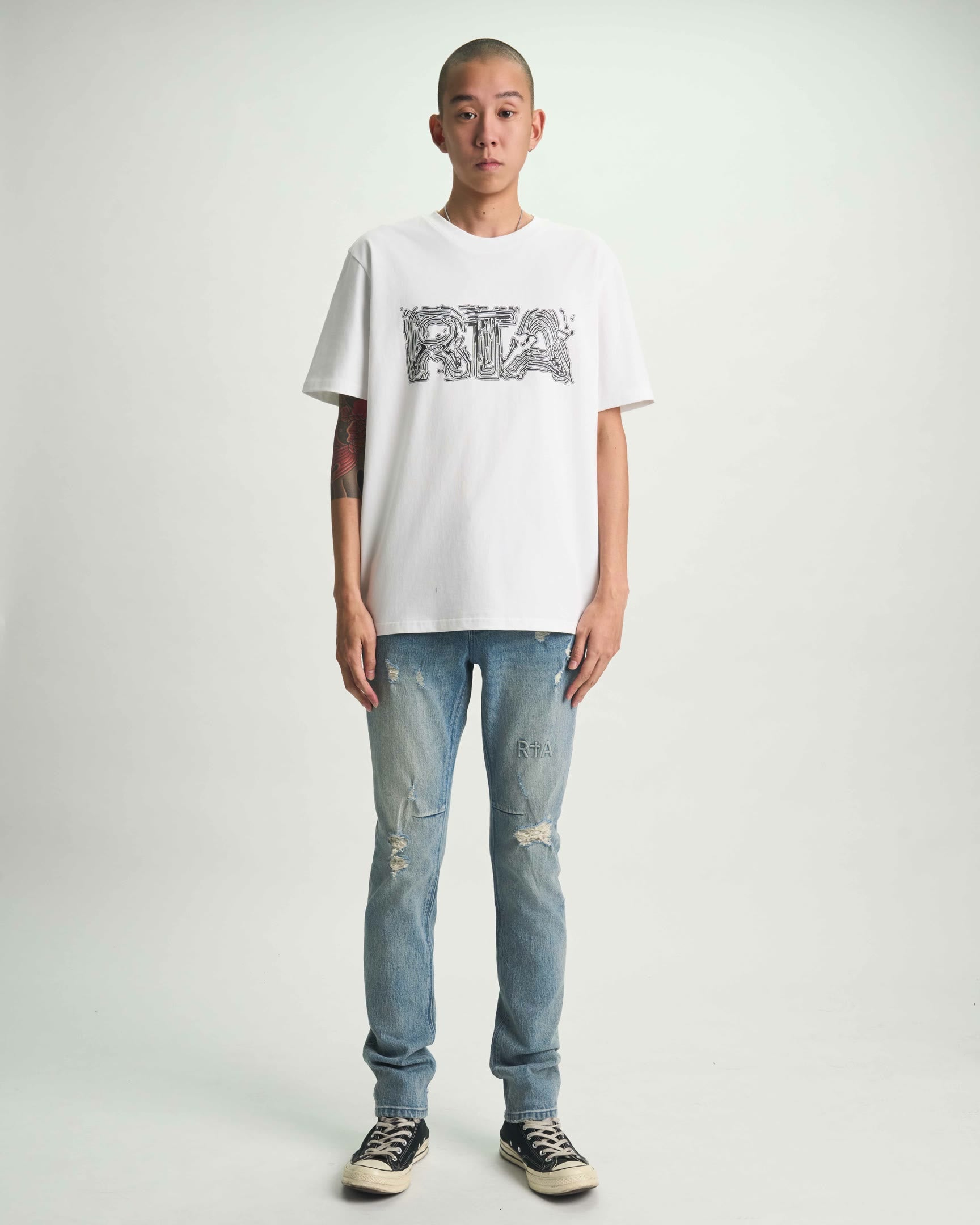 Clayton Golden Indigo Skinny Jeans Styled Look - On Model Front View | RTA