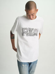LIAM SHORT SLEEVE TEE | WHITE TOPOGRAPHIC LOGO