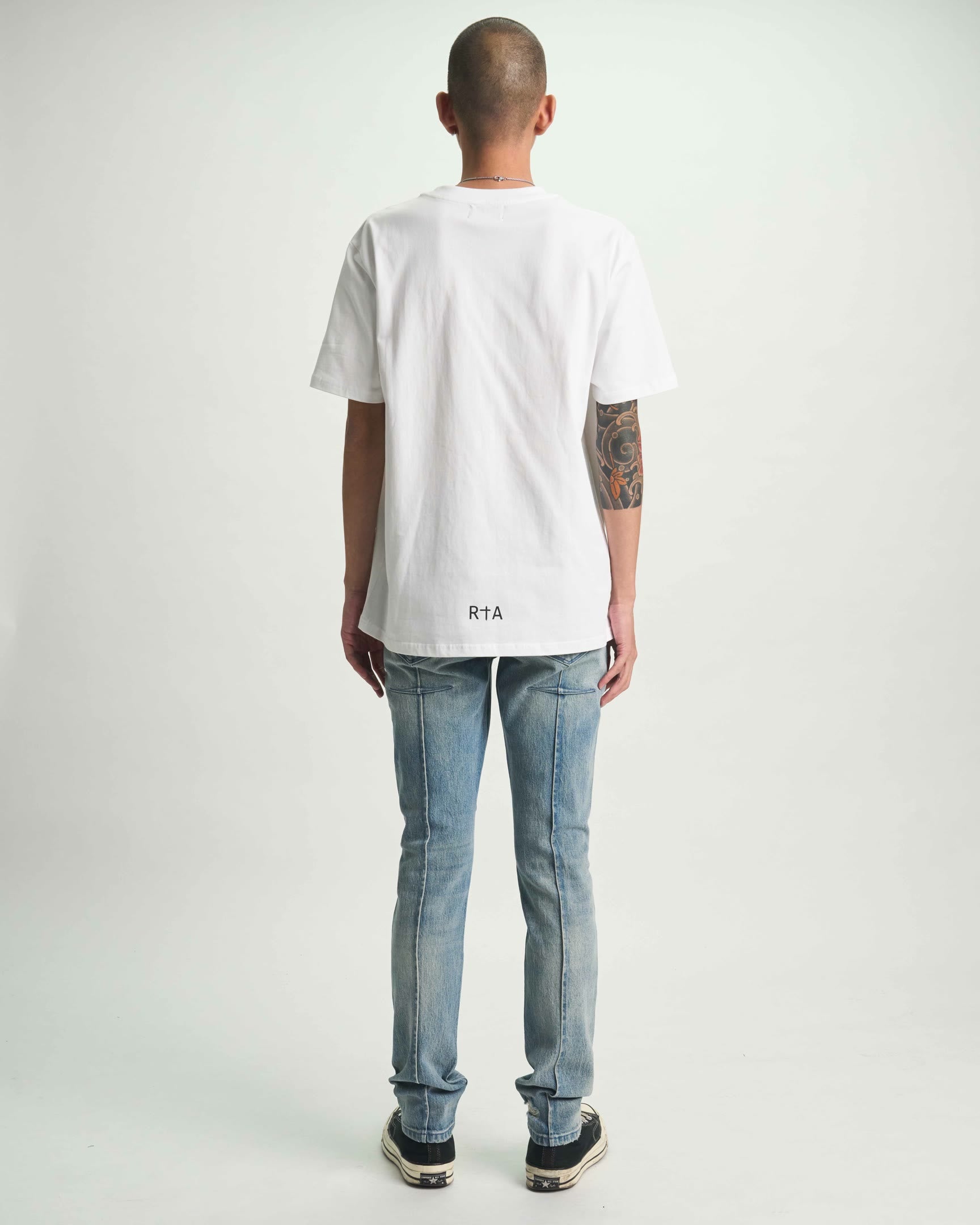 Clayton Golden Indigo Skinny Jeans Styled Look - On Model Back View | RTA
