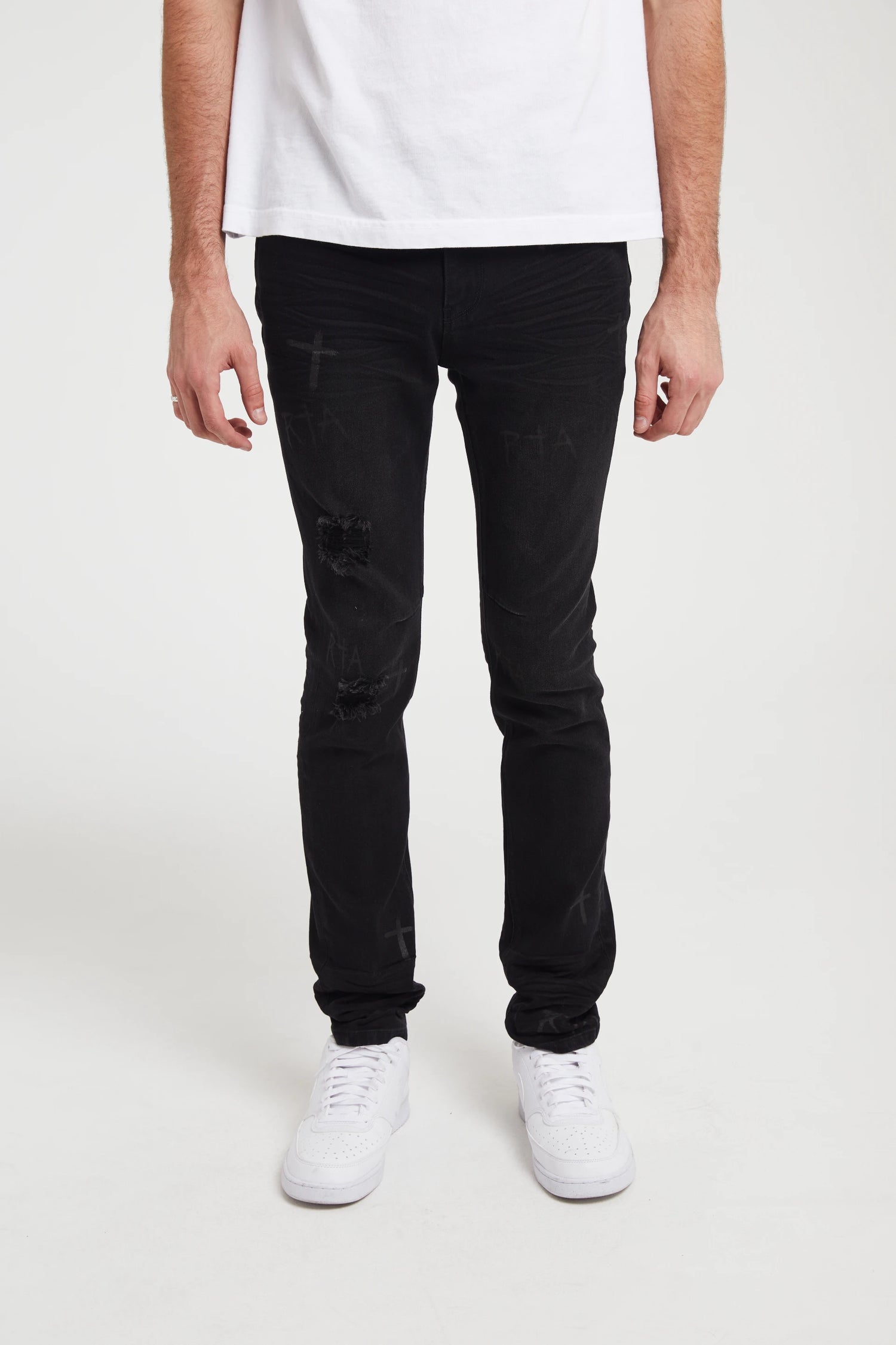 CLAYTON SKINNY JEAN | CHARCOAL CROSSES DISTRESSED