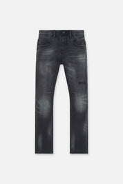 Kids Benson Skinny Jeans Charcoal Dust - Front View, faded grey denim with RTA logo embroidery | RTA