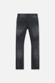 Kids Benson Skinny Jeans Charcoal Dust - Back View, faded grey denim with leather patch | RTA