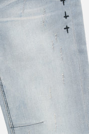 Kids Carlo Skinny Jeans Smoky Rinse - Cross Motif and Distressed Denim Detail | RTA