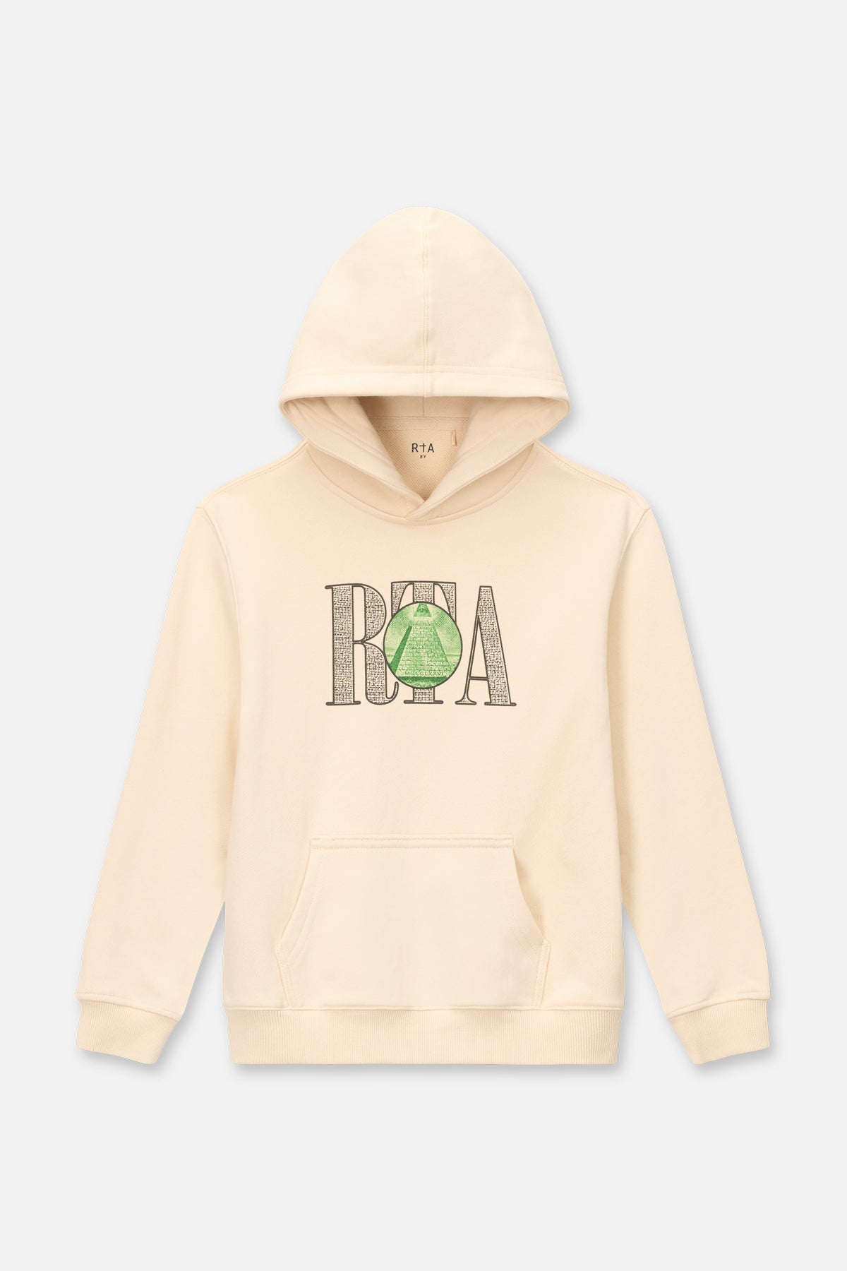 Kids Eden Pullover Hoodie Bone Colorway - Front View, Money Stamp Graphic | RTA