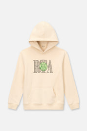Kids Eden Pullover Hoodie Bone Colorway - Front View, Money Stamp Graphic | RTA
