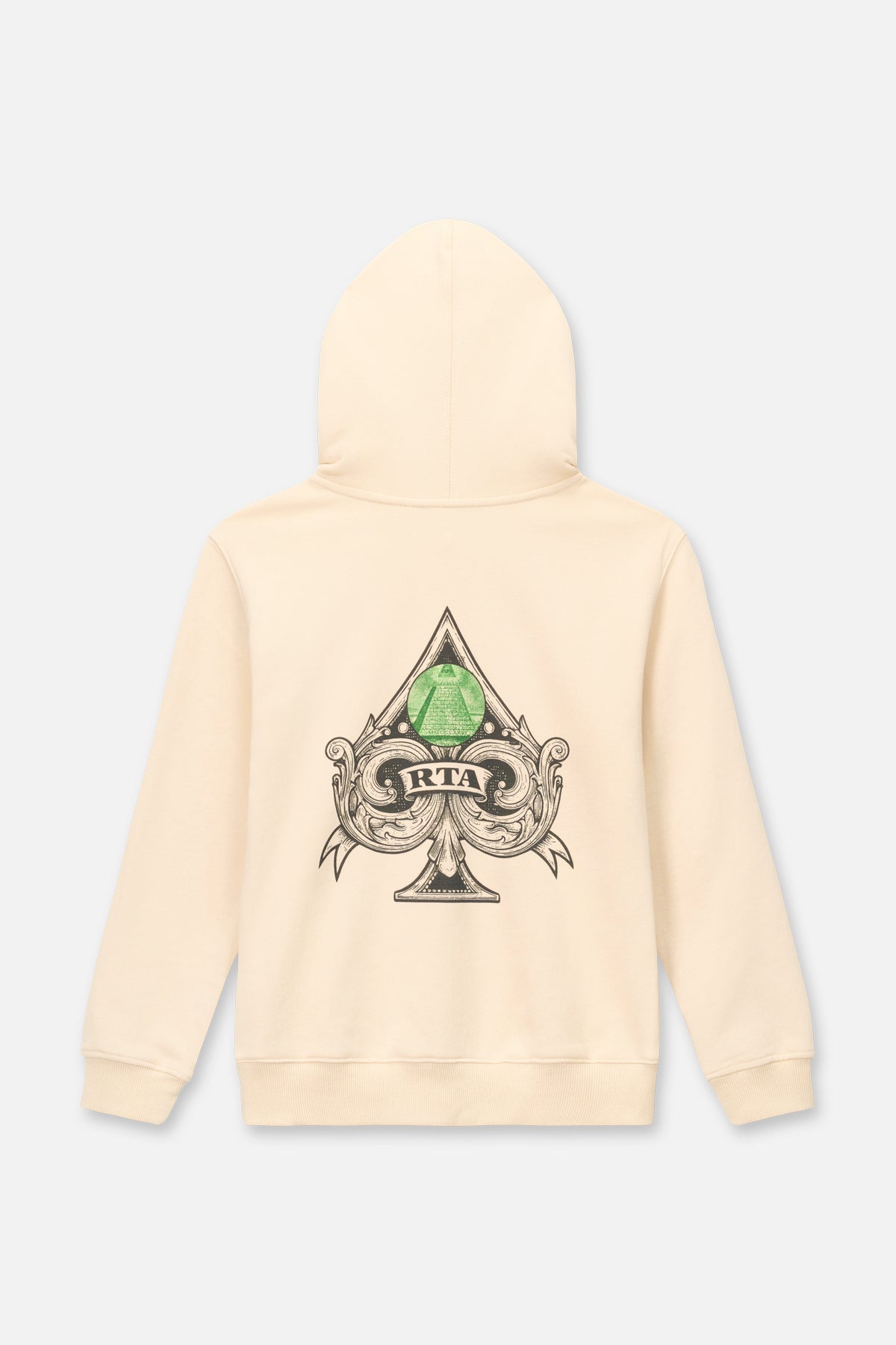 Kids Eden Pullover Hoodie Bone - Back View, Ornate Spade Money Stamp Graphic | RTA