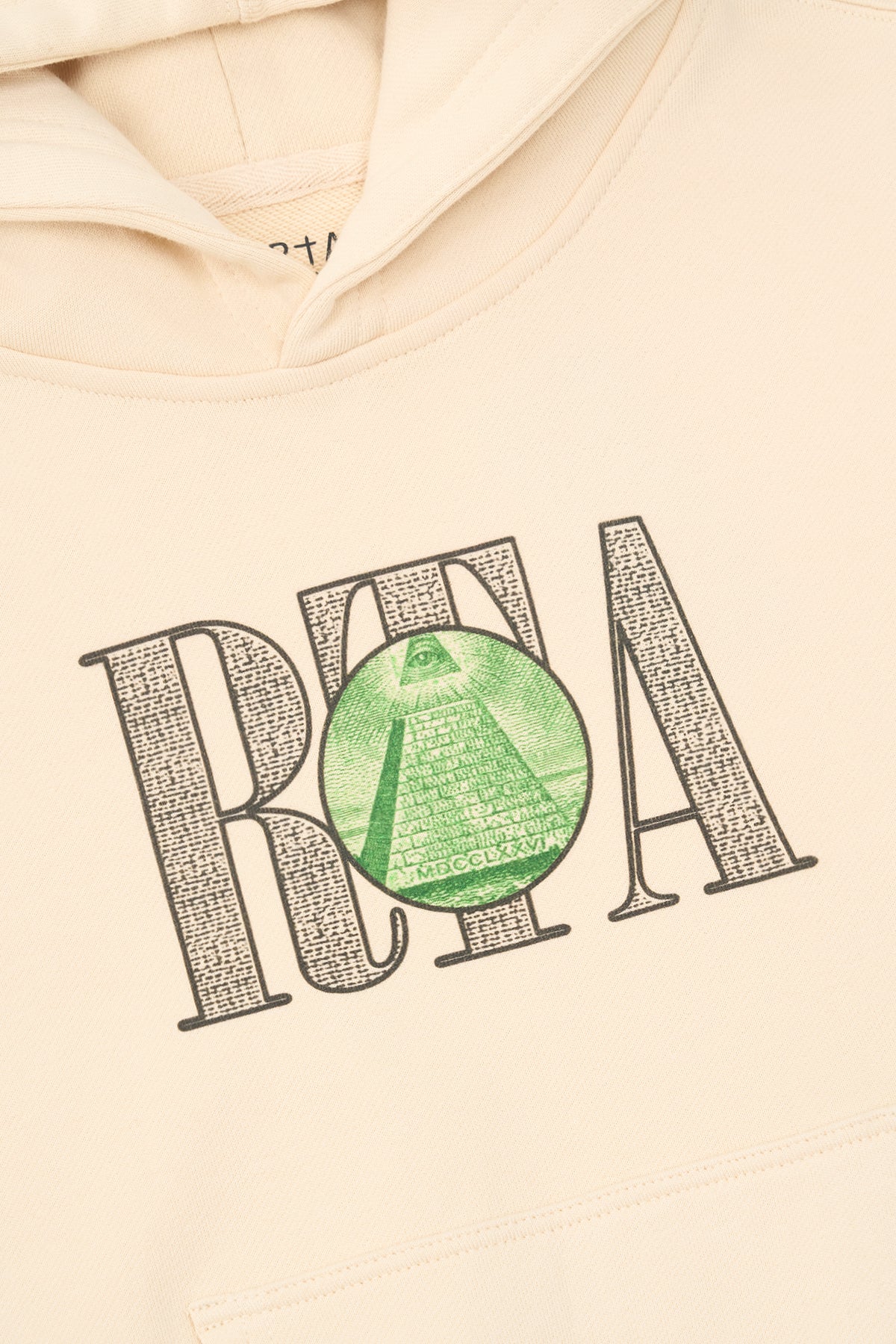 Kids Eden Pullover Hoodie - Front Graphic Close-Up, RTA Logo Pyramid Motif Detail | RTA