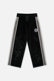 Black Velour Kids Wide Leg Sweatpants with RTA Crest Motif - Front View | RTA