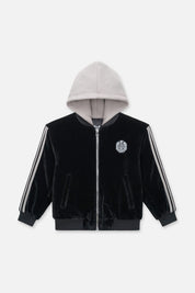 Black Velvet Kids Rian Hooded Bomber with Grey Hood - Front View | RTA