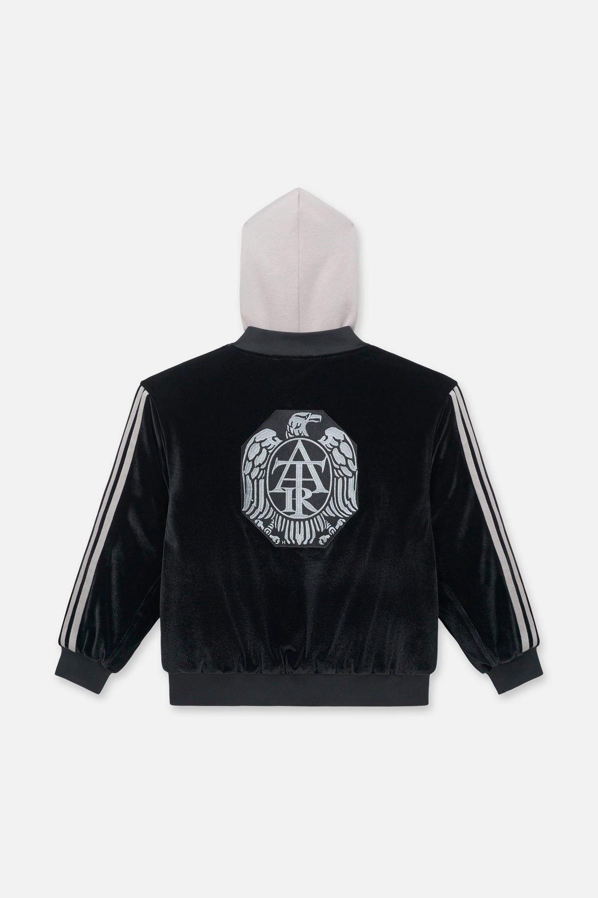Black Velvet Kids Rian Hooded Bomber Crest Patch - Back View with Hood | RTA