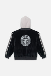 Black Velvet Kids Rian Hooded Bomber Crest Patch - Back View with Hood | RTA