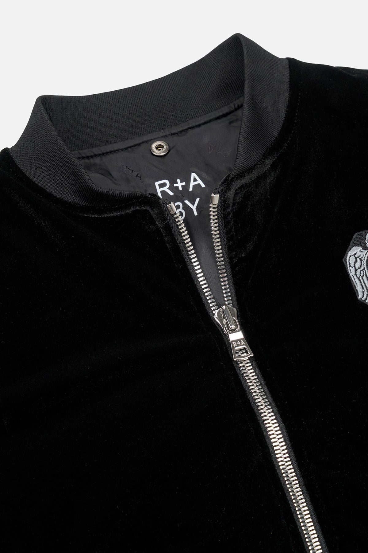 Black Velvet Kids Streetwear Bomber Silver Zip and Interior Label - Collar Detail | RTA