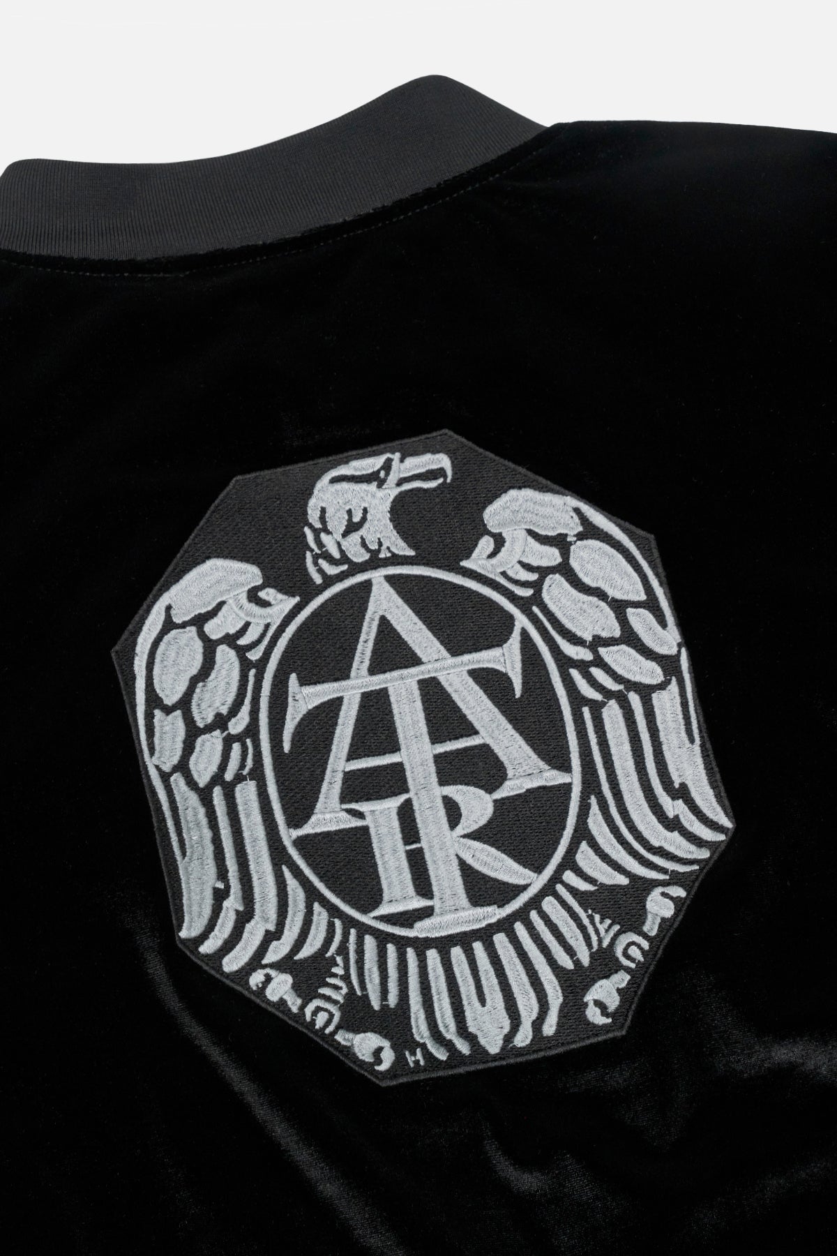 Black Velvet Kids Designer Streetwear Bomber Oversized Eagle Crest Embroidery - Back Detail | RTA