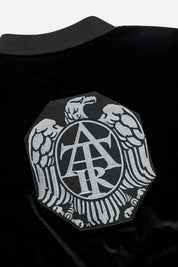 Black Velvet Kids Designer Streetwear Bomber Oversized Eagle Crest Embroidery - Back Detail | RTA