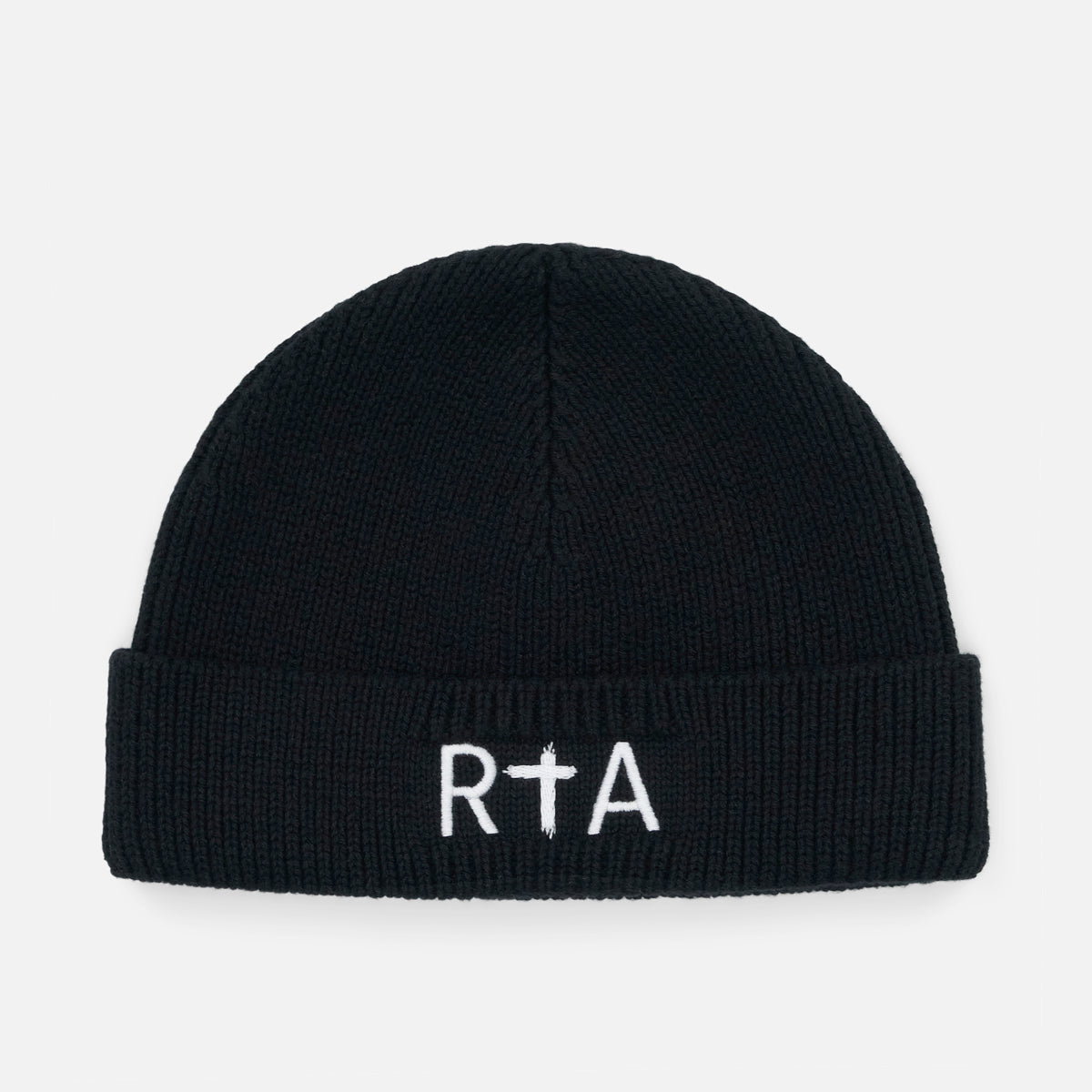 Black Knit Zack Beanie with RTA Logo - Front View | RTA