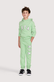 Green Cotton Kids Ewan Sweatpant with RTA Logo - On Model Front View | RTA