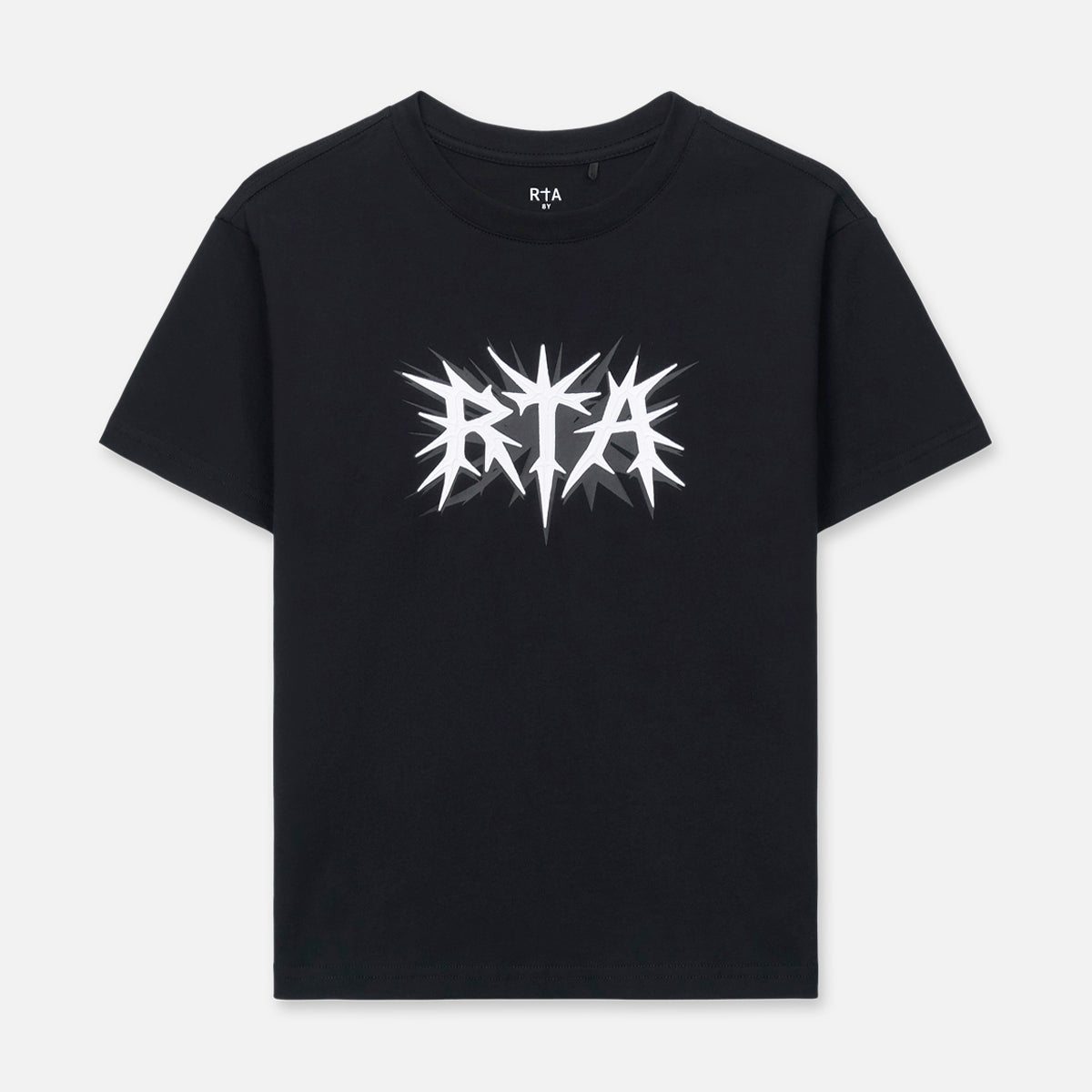 Black Cotton Lawson Kids Tee with White Spike RTA Logo - Front View | RTA