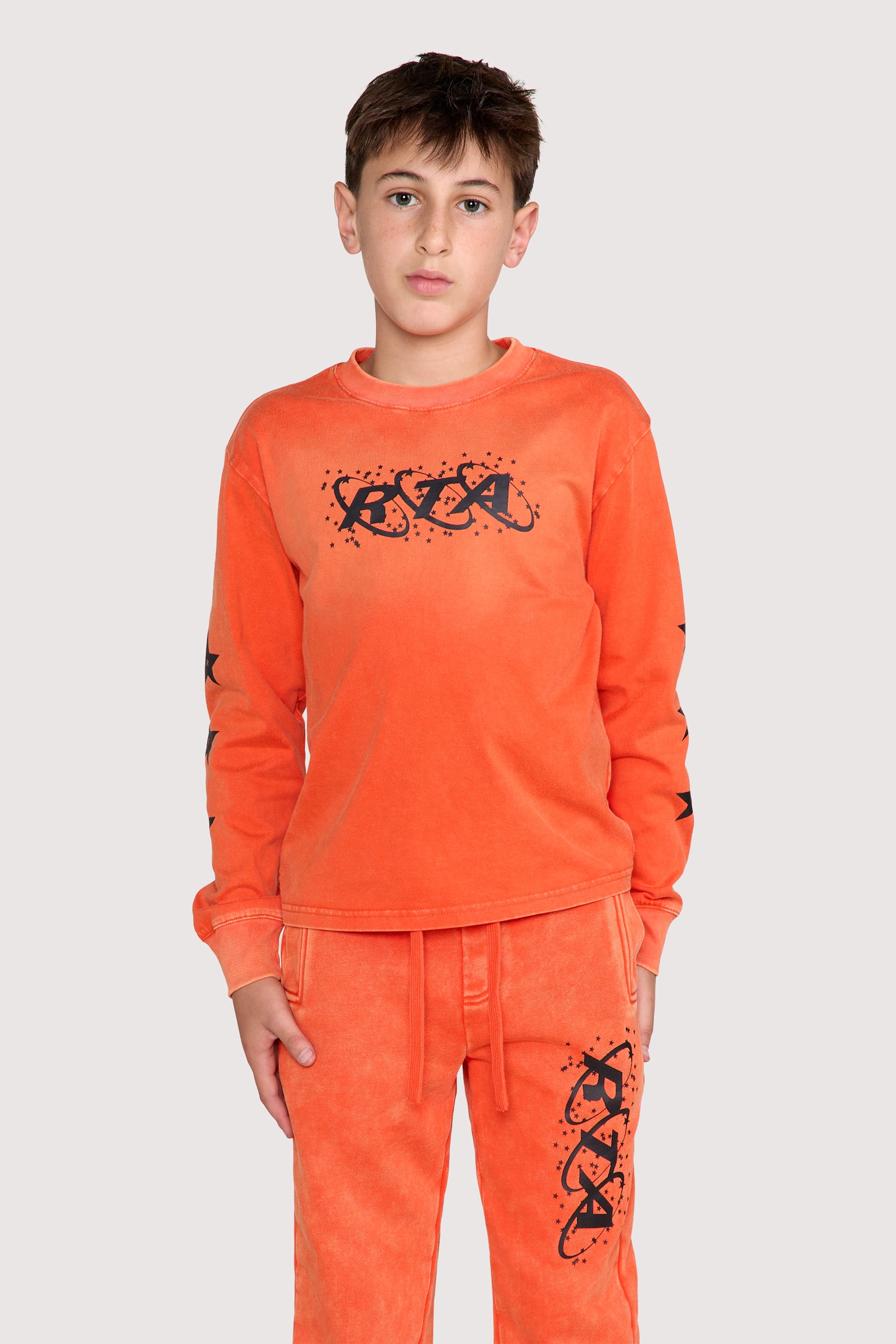 KIDS HOLLIS LONG SLEEVE TEE | ORANGE PLANETARY RTA
