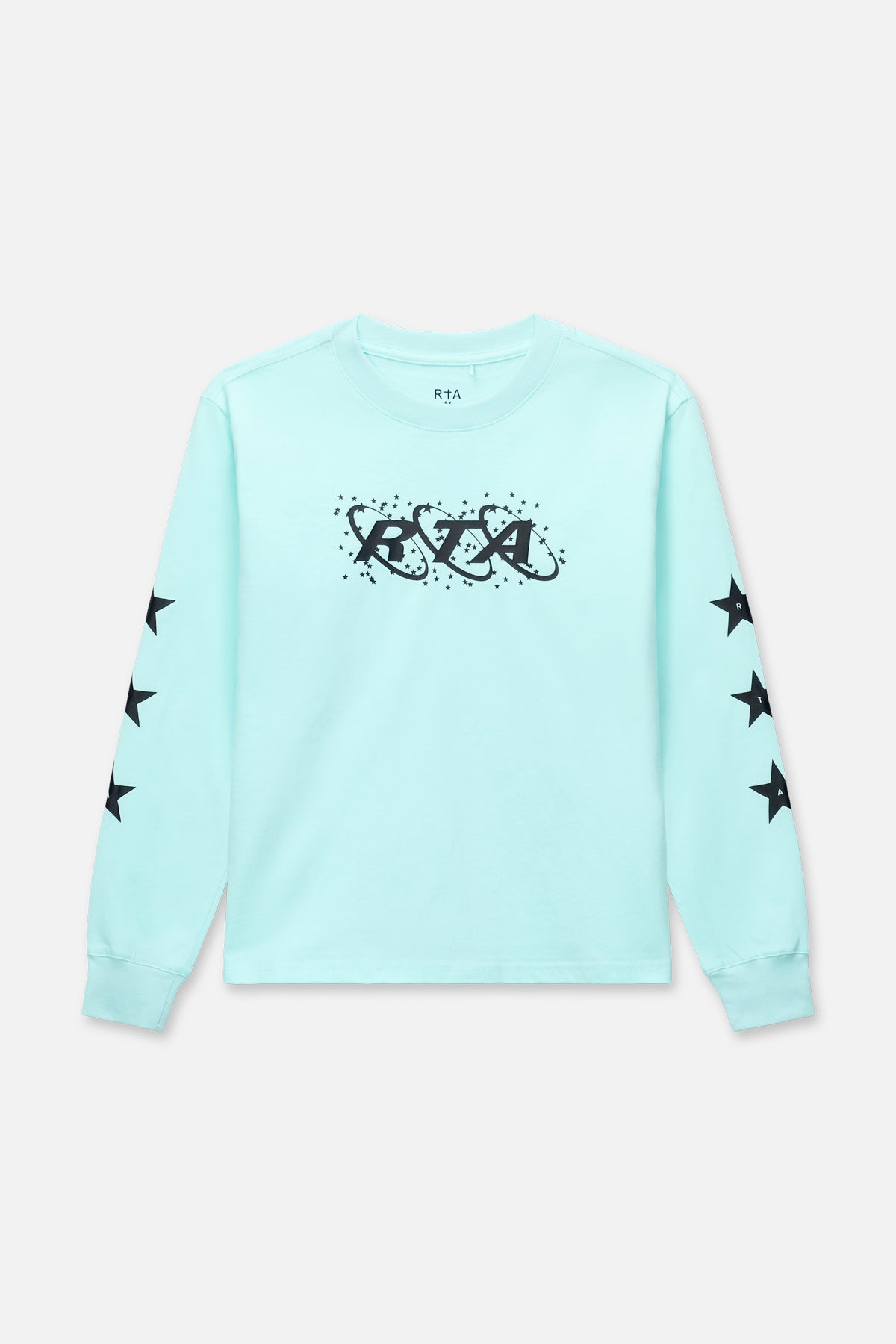 Turquoise Cotton Kids Hollis Long Sleeve Tee with RTA Star Graphics - Front View | RTA