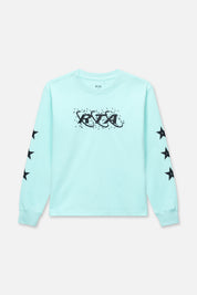 Turquoise Cotton Kids Hollis Long Sleeve Tee with RTA Star Graphics - Front View | RTA