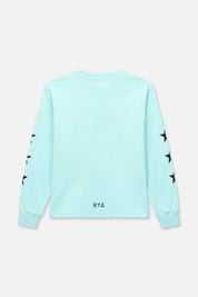 Turquoise Cotton Kids Hollis Long Sleeve Tee with RTA Logo Back - Back View | RTA