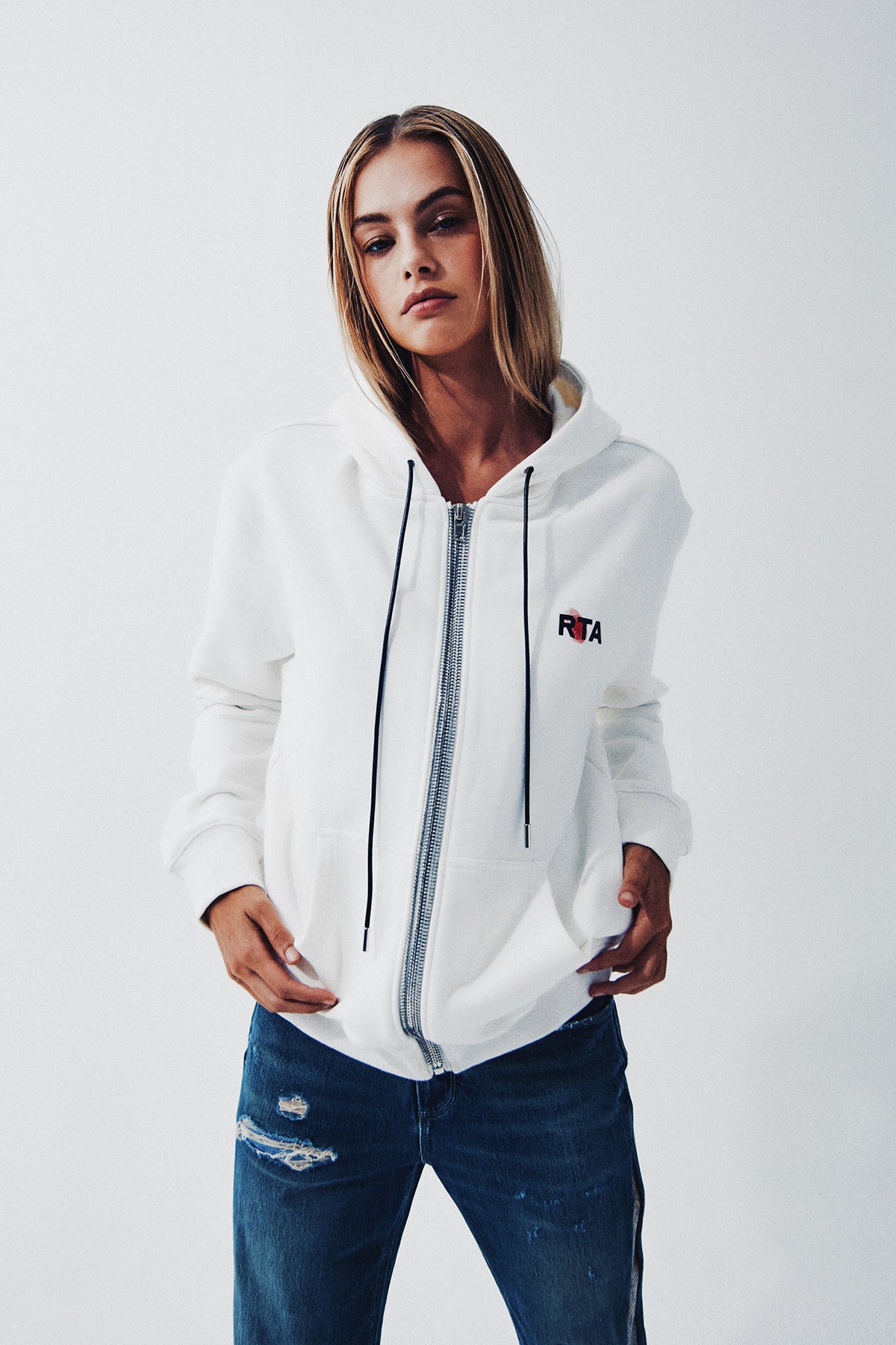 FLOYD ZIP UP HOODIE | WHITE FINGERPRINT LOGO