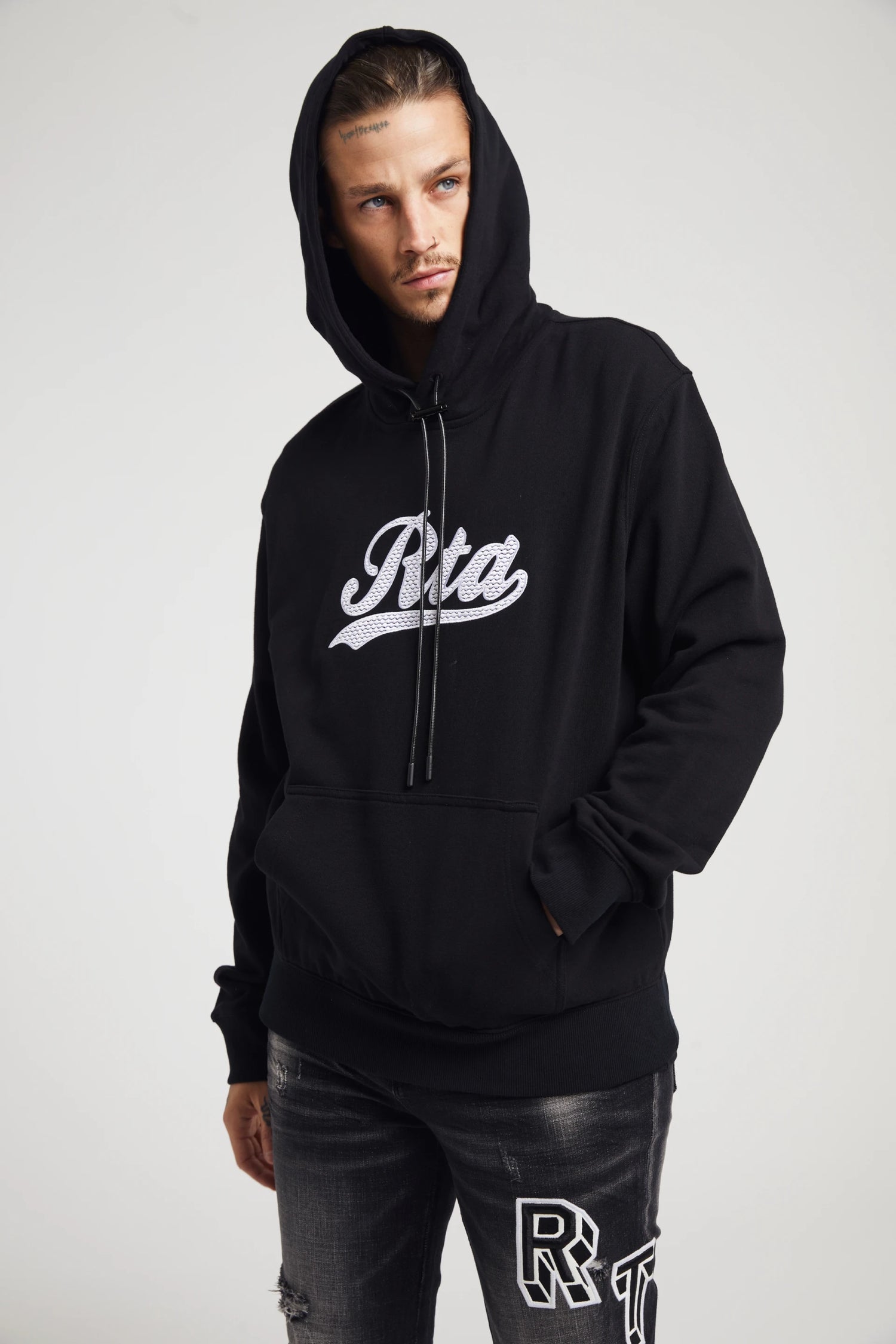 DION HOODIE | BLACK COLLEGIATE SCRIPT