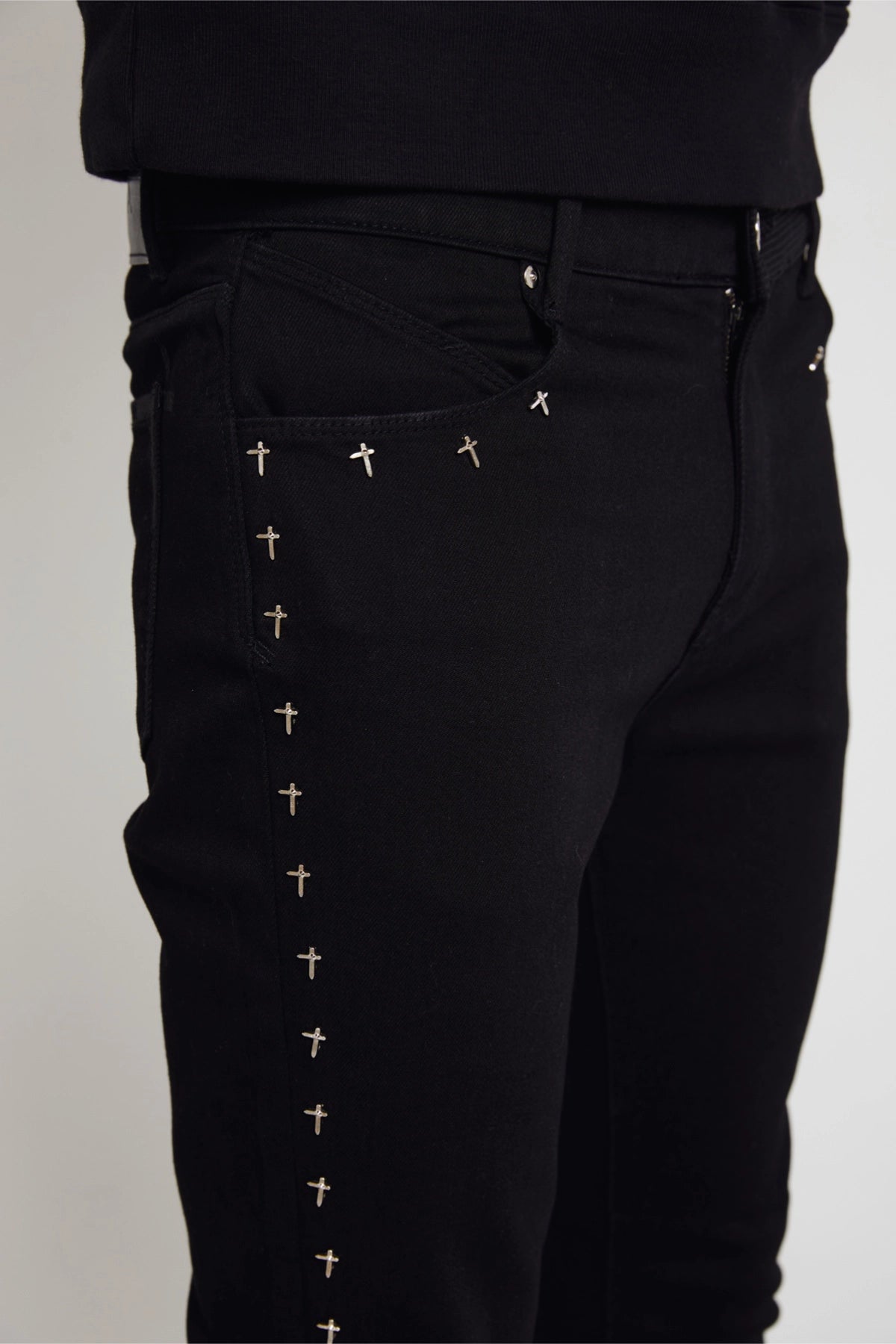 Men's Black Cross Embroidered Skinny Jeans | RTA Men's Black Cross Embroidered Skinny Jeans | RTA