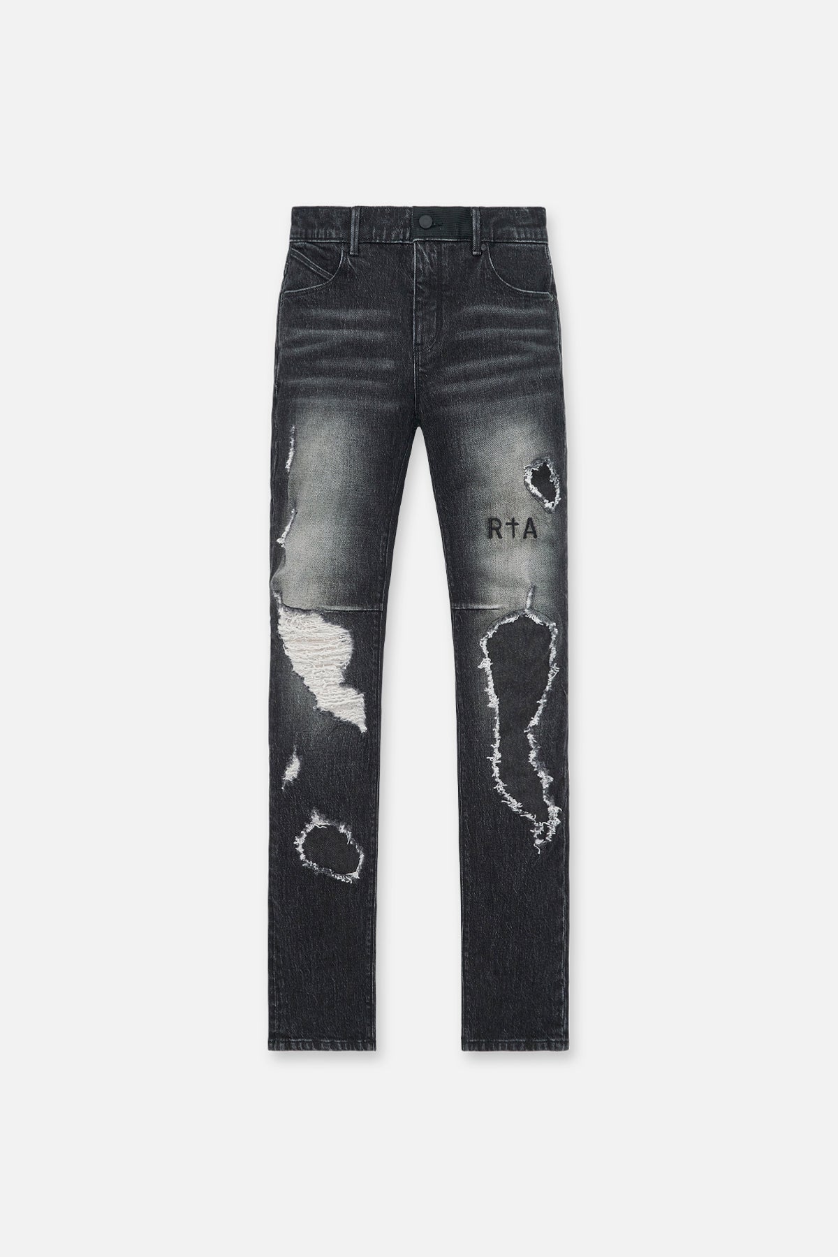 Black Distressed Clayton Skinny Jeans - Front View | RTA