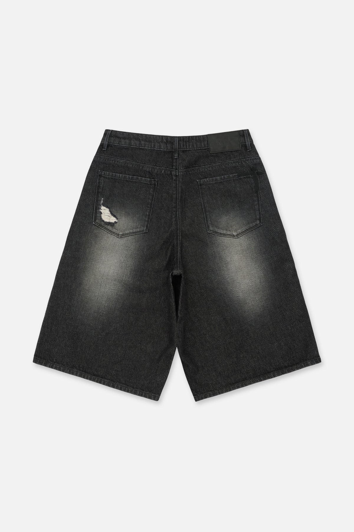 Black Distressed Denim Short with Back Pocket Rip Detail - Back View | RTA