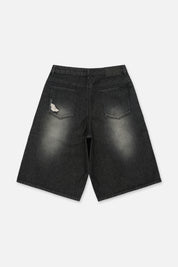 Black Distressed Denim Short with Back Pocket Rip Detail - Back View | RTA