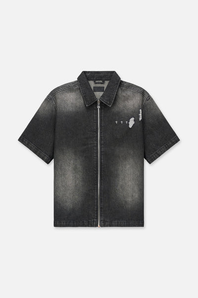 Men's Black Zip Up Denim Shirt | RTA