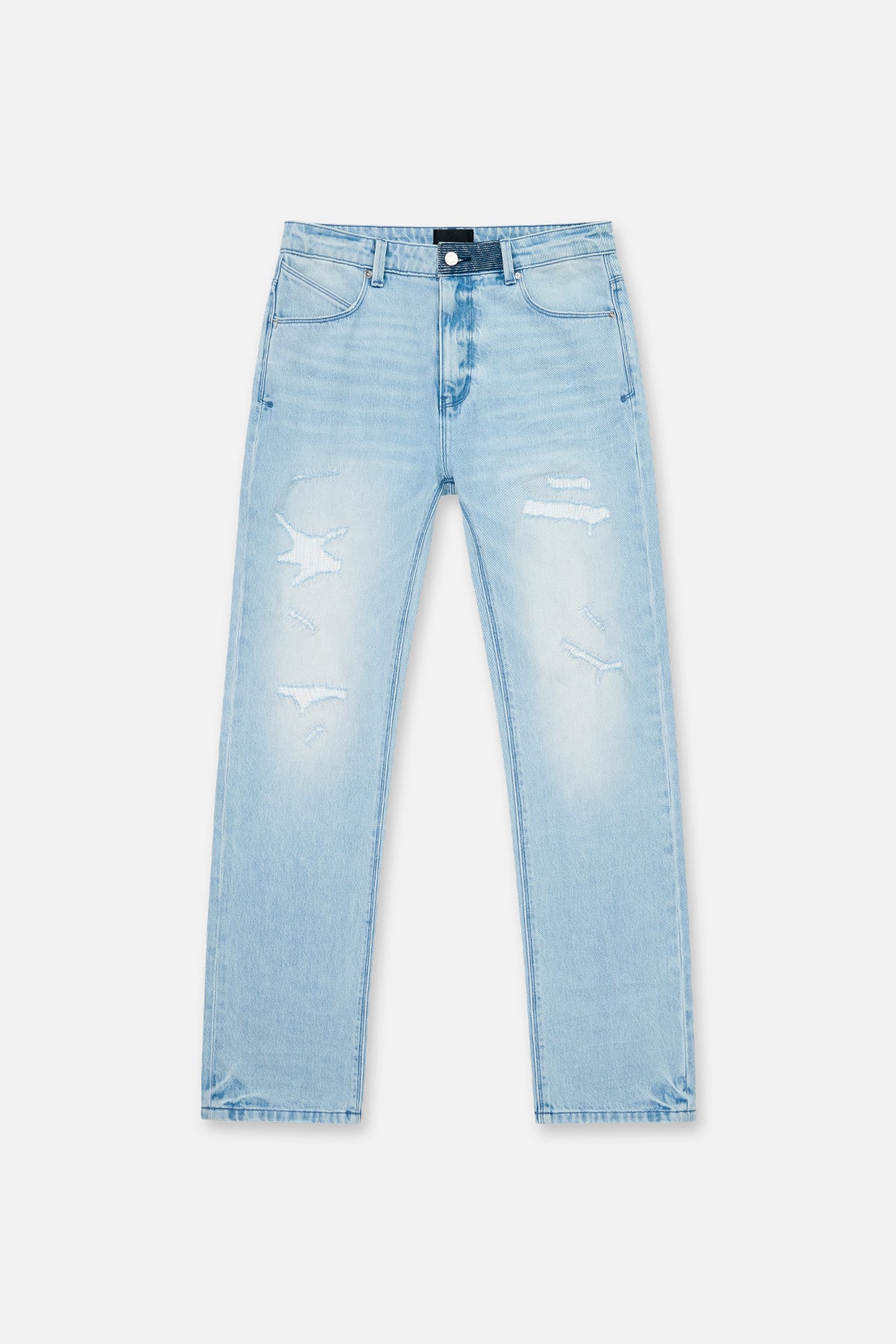Haru Slim Fit Jean Soft Horizon Light Blue Distressed Denim - Flat Lay Front | RTA