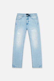 Haru Slim Fit Jean Soft Horizon Light Blue Distressed Denim - Flat Lay Front | RTA