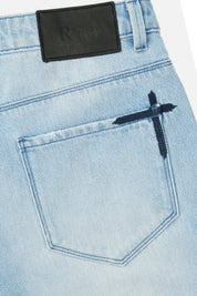 Haru Slim Jean - Back Pocket Cross Embroidery and Leather Logo Patch Detail | RTA