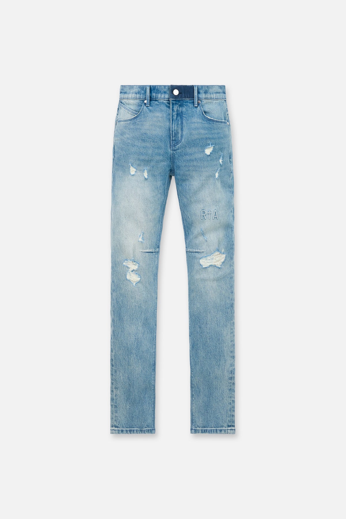 Golden Indigo Distressed Denim Clayton Skinny Jeans - Front View | RTA