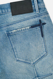 Golden Indigo Clayton Jeans Cross Embroidery Back Pocket Detail | RTA