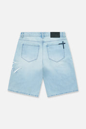 Light Blue Gustavo Denim Shorts with Cross Embroidery - Back View | RTA