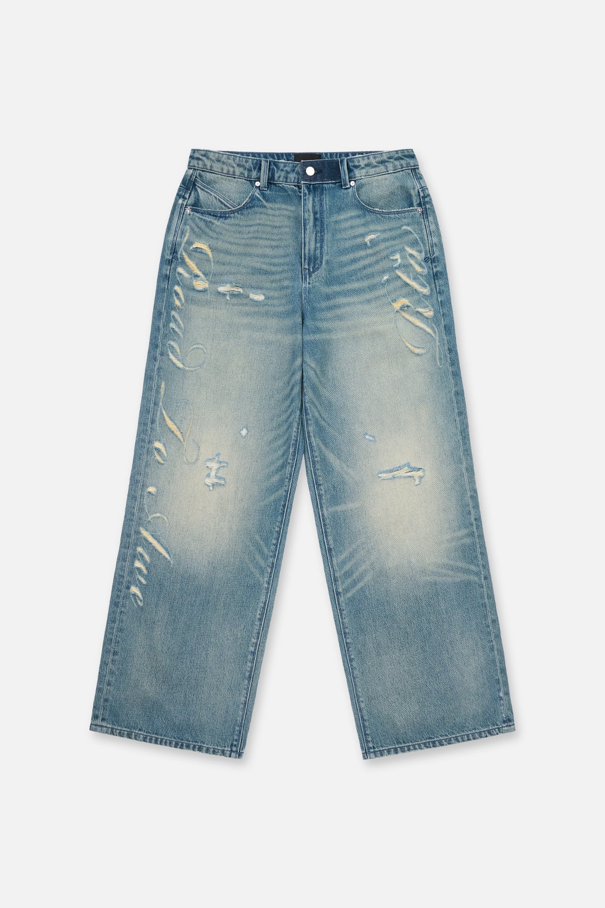 Franco Wide Leg Jean Golden Indigo Laser - Flat Lay Front View | RTA
