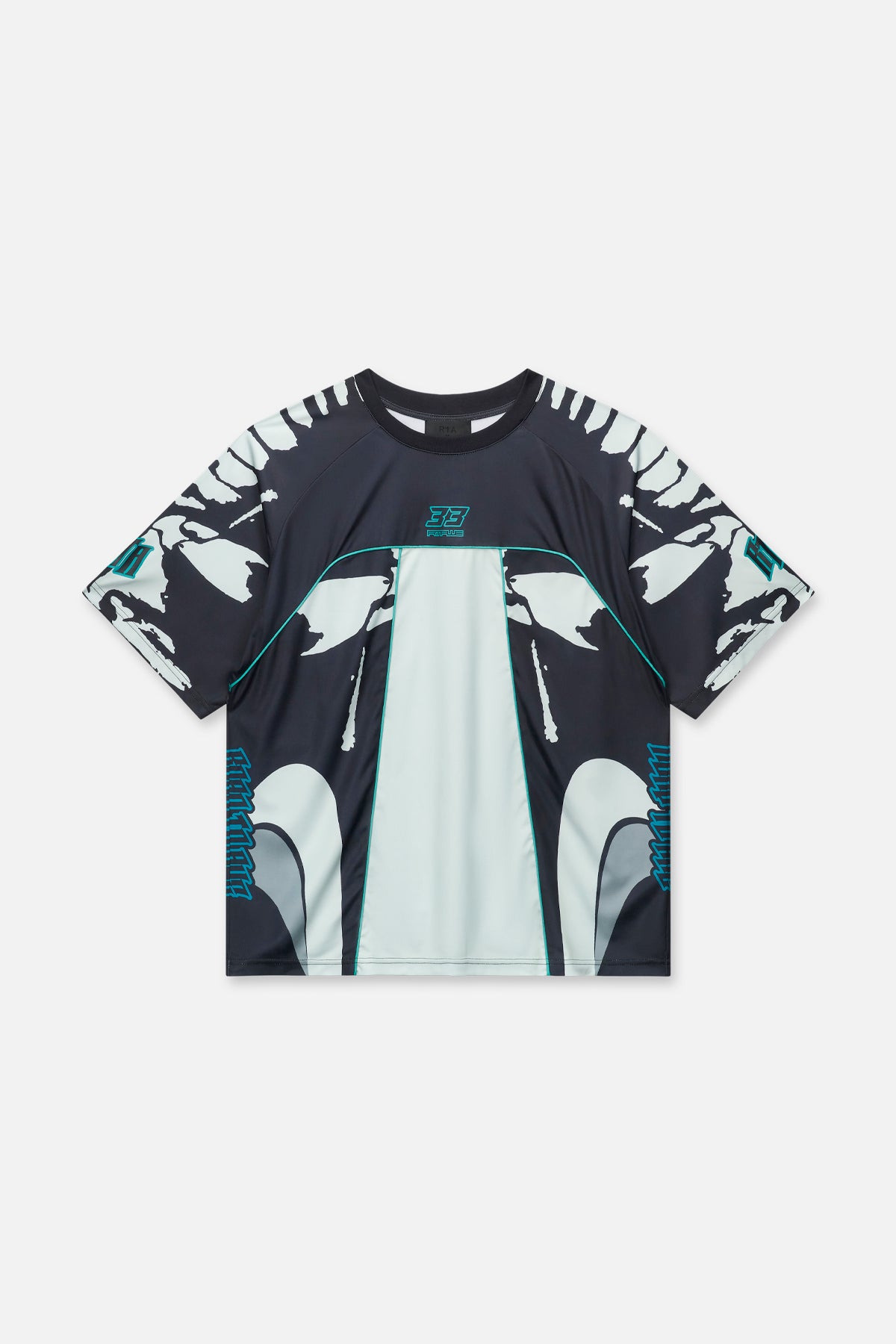 SOREN BIKE SHIRT | BLACK LIGHT TEAL RACING