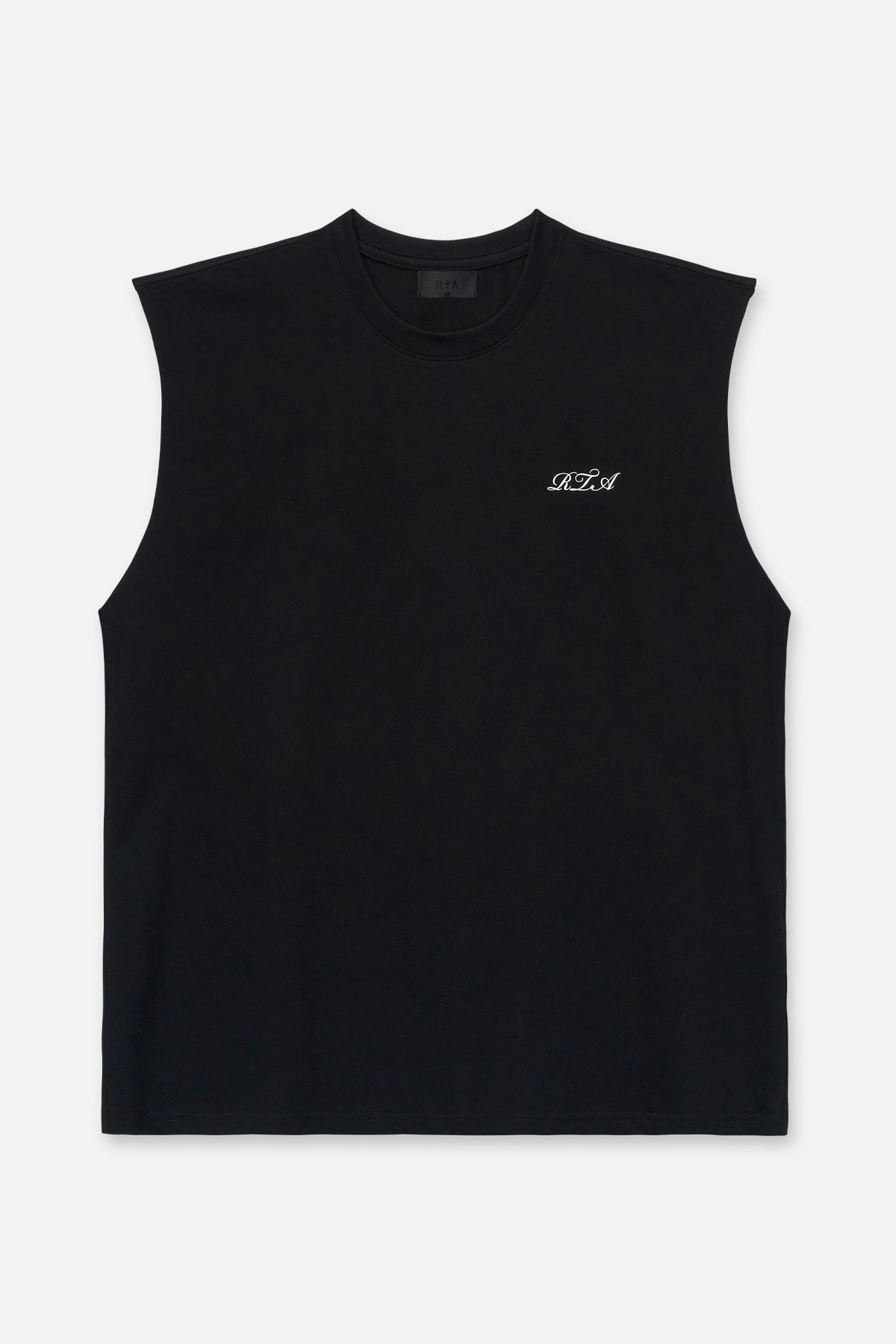 Black Terry Muscle Tee with Cursive Logo - Front View | RTA