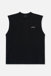 Black Terry Muscle Tee with Cursive Logo - Front View | RTA