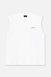 White Cotton Terry Muscle Tee with Cursive RTA Logo - Front View | RTA