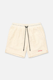 Sand Crochet Clyde Shorts - Front View with Drawstring | RTA