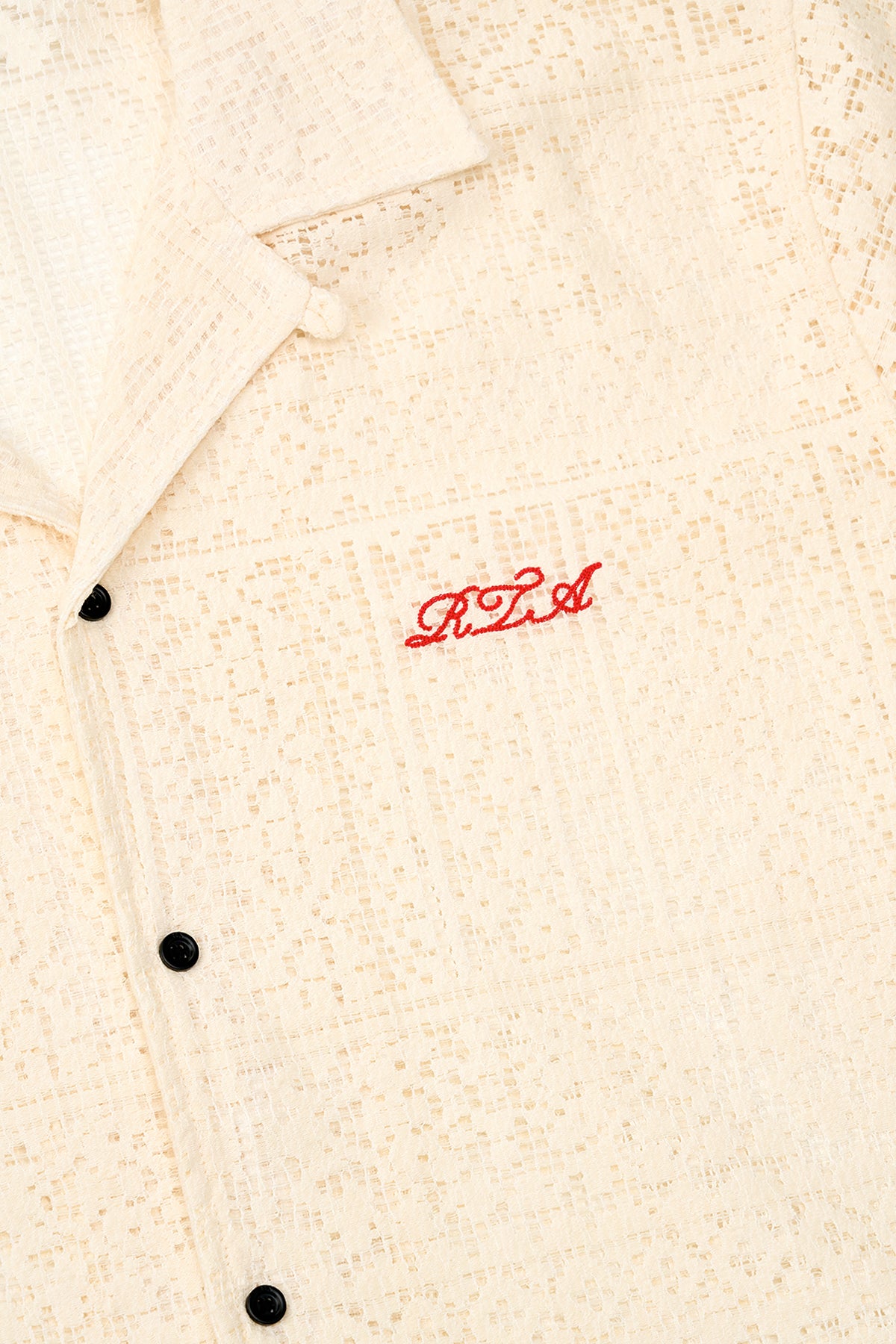 Red Cursive Embroidery Detail - Close Up | RTA