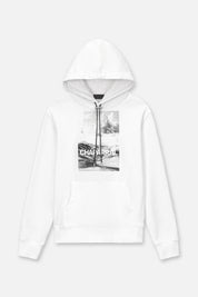 White Cotton Dion Hoodie with Chaparral Landscape Graphic - Flat Lay Front | RTA