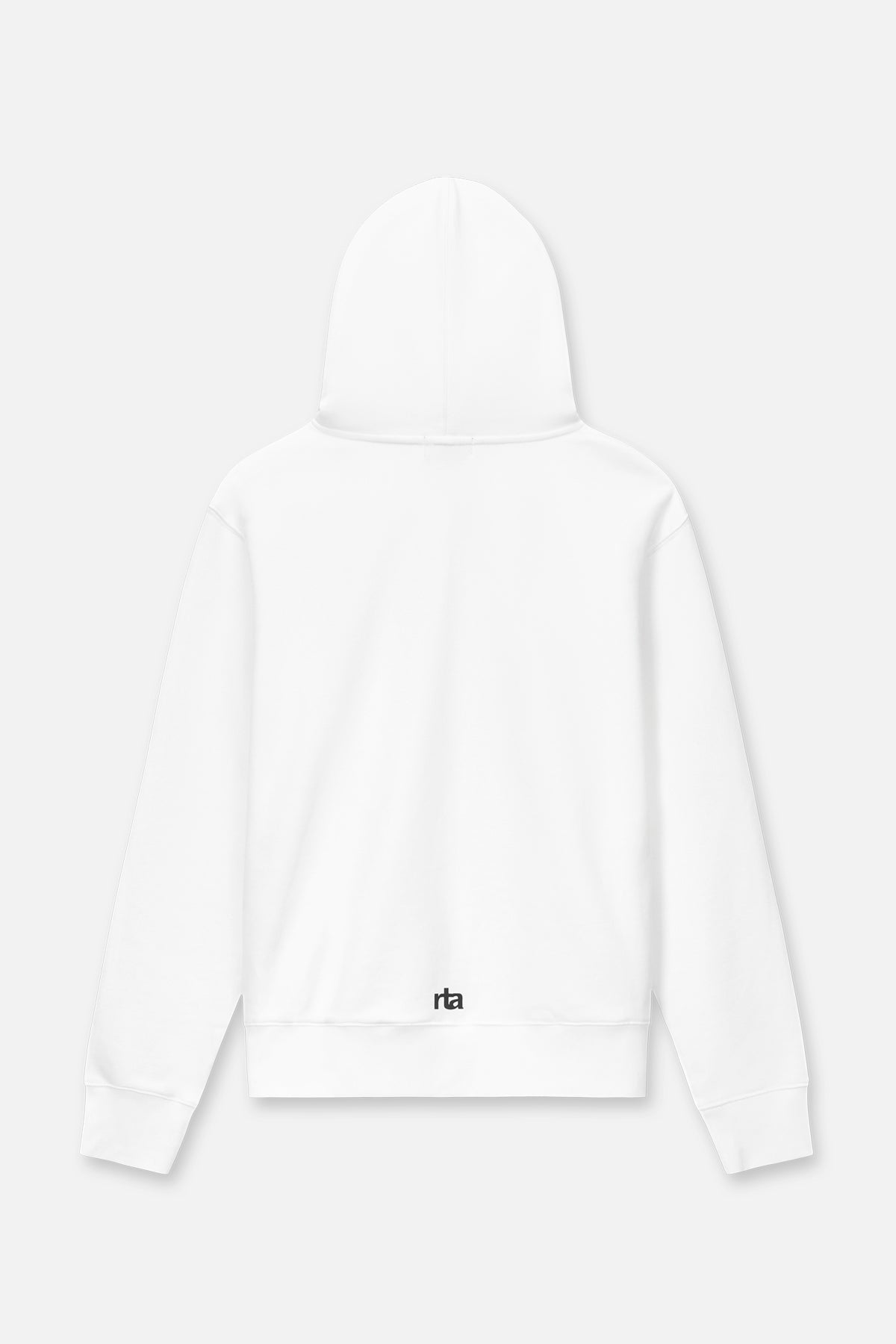 White Dion Luxury Streetwear Hoodie - Flat Lay Back View with RTA Logo Detail | RTA